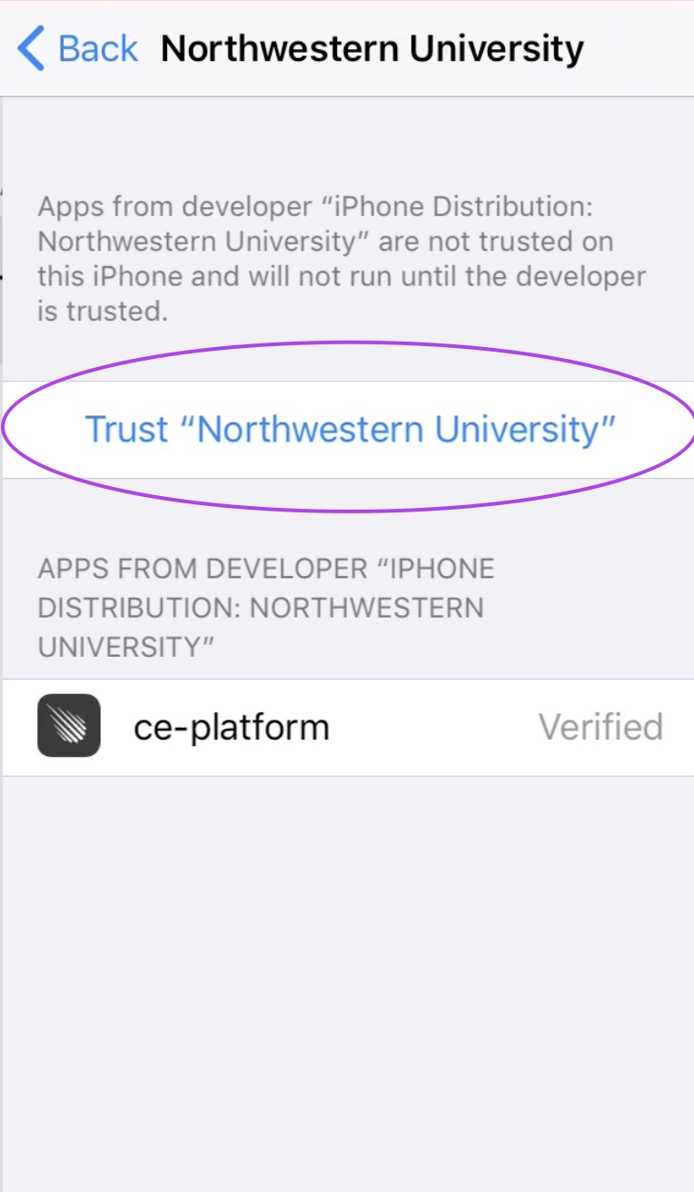 Steps for trusting Northwestern as a developer so that you have access to the app